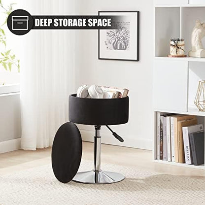 Adjustable Vanity Stool with Storage Swivel Vanity Chair Makeup Stool Black