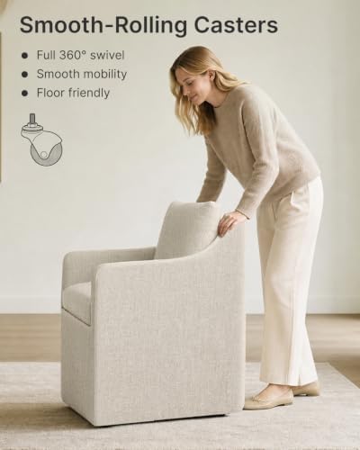 KISLOT Upholstered Dining Chairs Set of 4 with Casters, Khaki