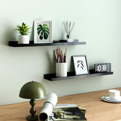 Black Floating Shelves for Wall Decor, 32 in Shelf with Lip Set of 2