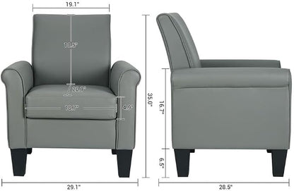 Mid-Century Modern Accent Chair, Overstuffed Leather Chairs for Living Room,Upholstered Comfy Club Chair Fake Faux Leather Armchair for Bedroom Apartment Office Lounge, PU Leather, Grey