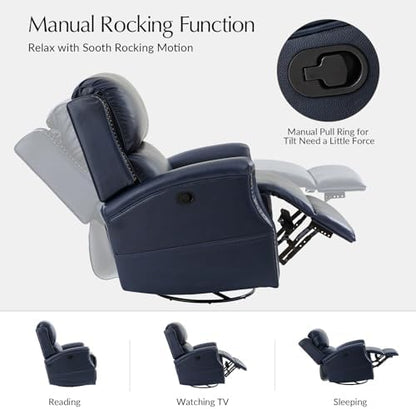 HULALA HOME Swivel Rocking Recliner, Navy