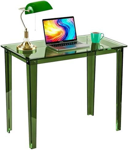 Acrylic Desk, Clear Modern Writing Table for Home Office (Green, Small)