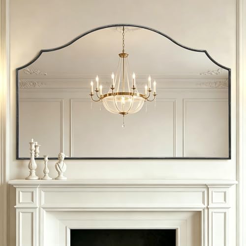 Black Scalloped Wall Mirror: 54"x34" Oversized Wood Arched Mirror