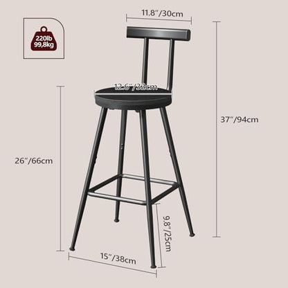 MAHANCRIS Bar Stools, Set of 2 Bar Chairs with Backrest and Footrest, 26" Tall Counter Stools, Metal Frame, Adjustable Feet, Easy Assembly, for Kitchen, Living Room, Pub, Black BAHB6001