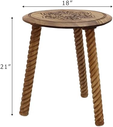 COTTON CRAFT Solid Wood End Table - 18 Inch Round Natural Hand Carved Table
