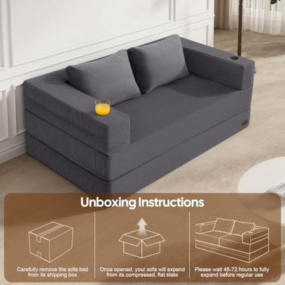 MeMoreCool Boneless Sofa Bed Queen, 94x59 in Extra Long Futon, Grey