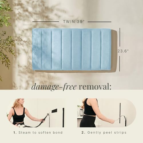 Nestl Upholstered Twin Headboard - Easy Assemble Channel Stitched Headboard Twin Size - Wall Mounted Headboards with 3D Soundproof Wall Panels Peel & Stick Floating Headboards, 08-Ice Blue