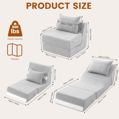 3-in-1 Folding Sofa Bed, Convertible Sleeper Chair, Grey