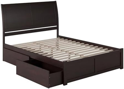 AFI Portland Queen Size Platform Bed with Footboard & Storage Drawers in Espresso