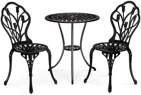 lapday Outdoor Patio Set with 1 Table & 2 Chairs,for Living Room,Dining Room,Bedroom,Study(23.6 "x 23.6"x 26"). (Black)