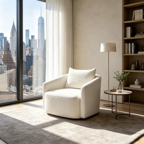 Oversized Boucle Swivel Accent Chair, 40" Wide Upholstered Armchair with Pillow,5Colors (1, White)