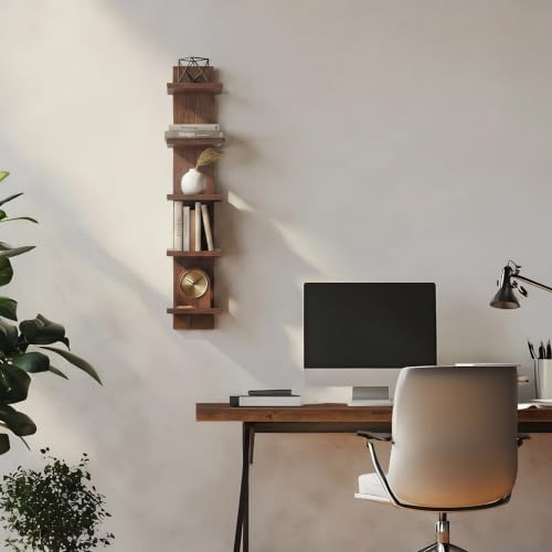 5 Tier Floating Wall Shelf Unit, Brown
