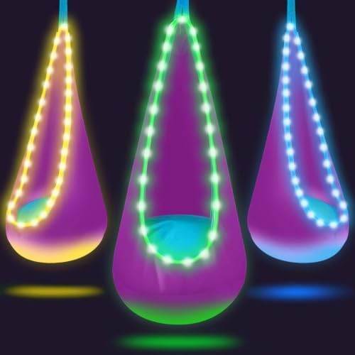 Light Up Kids Pod Swing, Indoor Outdoor Hammock Seat w/ LED Lights, Purple
