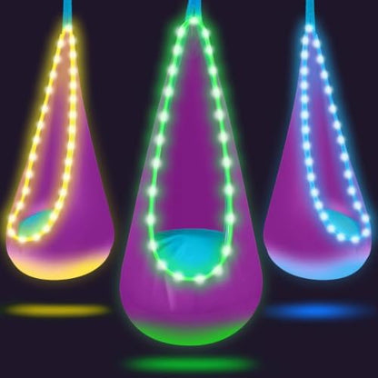 Light Up Kids Pod Swing, Indoor Outdoor Hammock Seat w/ LED Lights, Purple