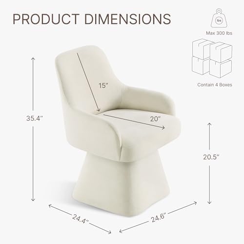 KISLOT Swivel Dining Chairs Set of 4, Mid Century Modern Chairs Fabric Upholstered Armchair with Armrest & Ergonomic Backrest for Dining Room, Kitchen, Bedroom, Living Room, Linen, 4 Boxs