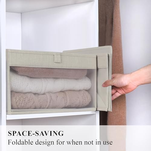 WUIKE Closet Storage Bins, Clear Window, Linen Beige, Large, 3-Pack