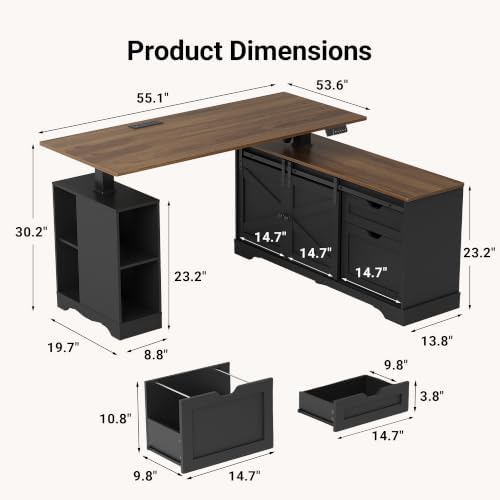 Claiks 55” L Shaped Desk with Storage, Home Office Workstation, Black