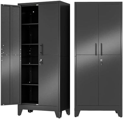 Black Kitchen Pantry Cabinets, 71 Metal Lockable Storage for Office