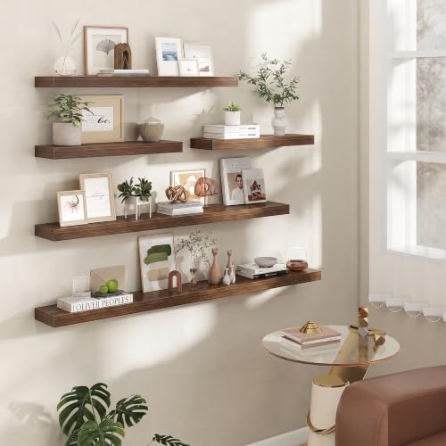 FLYJOE 55 Inch Floating Shelves, 6.5 Inch Deep Walnut Shelves Set of 2