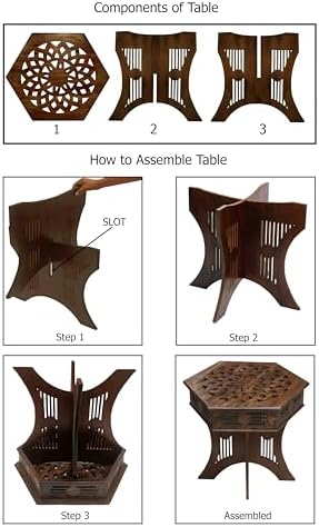 COTTON CRAFT Solid Wood End Table - Hand Carved Folding Moroccan Side Table