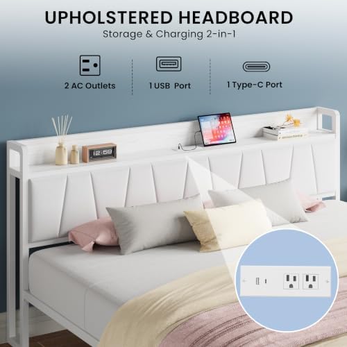 LIKIMIO California King Size Bed Frame with 2 Drawers and Charging Station