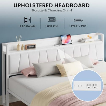 LIKIMIO California King Size Bed Frame with 2 Drawers and Charging Station