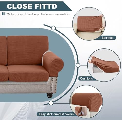 UNBBRRL Seat Cushion Cover and Back Covers for Corner Sofa Stretch Jacquard, Non Slip L Shaped Sofa Slipcover with Storage Ottoman, Sectional Couch Cover for Chaise Lounge (Rust red,16 x 45 x 6”)