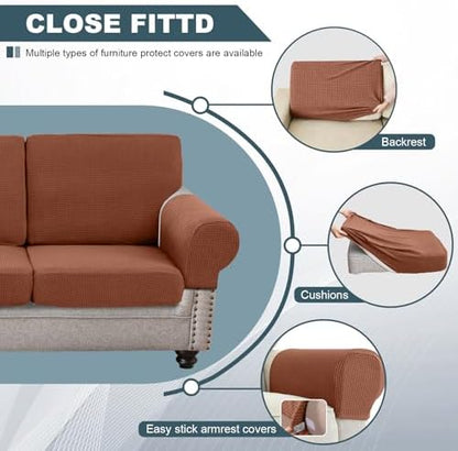 UNBBRRL Seat Cushion Cover and Back Covers for Corner Sofa Stretch Jacquard, Non Slip L Shaped Sofa Slipcover with Storage Ottoman, Sectional Couch Cover for Chaise Lounge (Rust red,31 x 59 x 6”)
