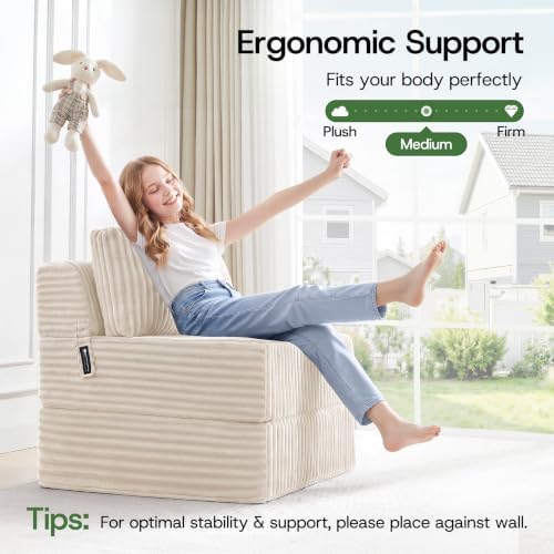 Folding Sofa Bed Convertible 4 in 1 Sleeper Chair Beige Single XL