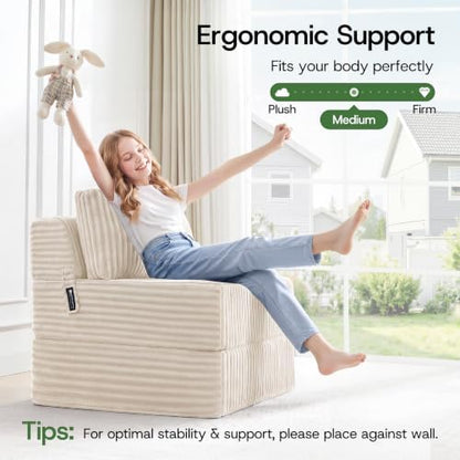 Folding Sofa Bed Convertible 4 in 1 Sleeper Chair Beige Single XL
