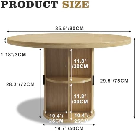 Vipbear 35.5'' Round Dining Table for 2-4 with 2-Tier Storage Shelf