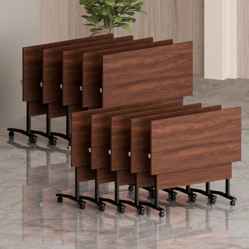 Folding Conference Room Tables, Modular Seminar Conference Table Modern Flip Top Training Meeting Tables, Conference Room Table with Wheels for Home Office Classr, 10 Pack 63inch