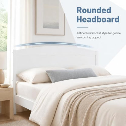 KOMFOTT Full Size Bed Frame, Wooden Platform Bed with Curved Headboard