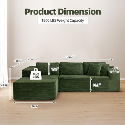 HOMREST 106" Cloud Sectional Boneless Couch, L-Shape Modular Sectional Sofa