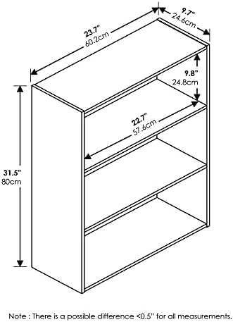 3-Tier Book Shelf, Storage Organizer, Bookshelf, Bookcase with Open Shelf, 9.7 x 23.7 x 31.5, for Living Room, Home Office, Bedroom, Sonoma Oak