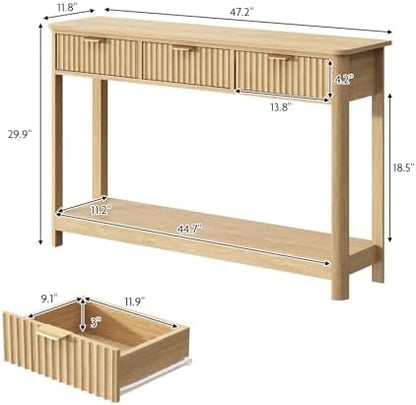 HOKYHOKY Set of 2 Fluted Console Table with Drawer, 47.1", Natural