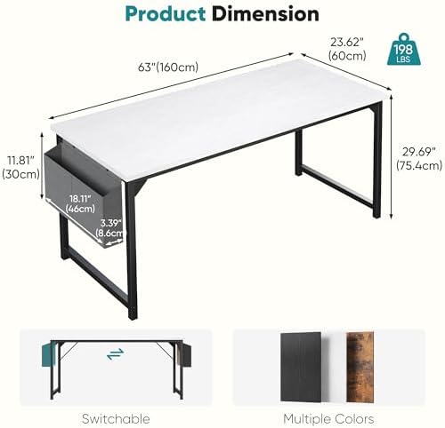 OLIXIS Computer Desk, 63 Inch Gaming Desks for Home Office, All White