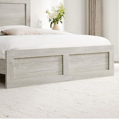 KISLOT Wood Bed Frame with Headboard and Footboard, Light Gray, Full