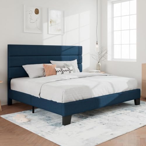 SHA CERLIN Cal King Platform Bed Frame with Upholstered Fabric Headboard