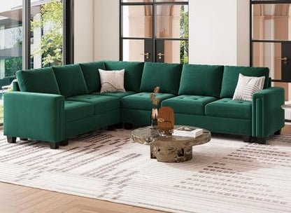 Belffin Modular Sectional Sofa L Shaped Couch with Reversible Chaises 6-Seater Convertible Sectional Sofa Couch Velvet Corner Sofa Green