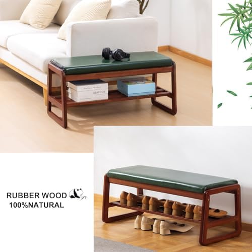 latifolia Shoe Rack Bench, Entryway Bench with Cushion(Green,39.70''L)