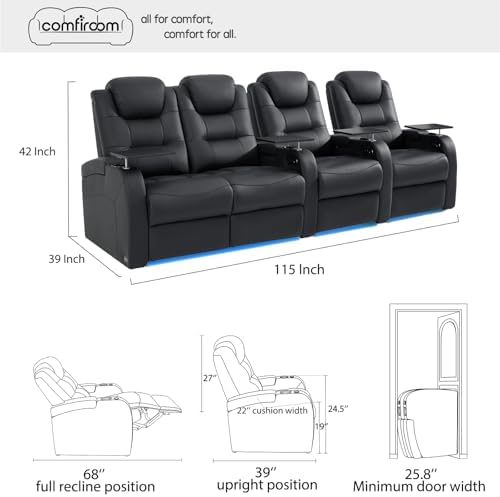 comfiroom Home Theater Seating, Top-Grain Leather Power Recliner Chair