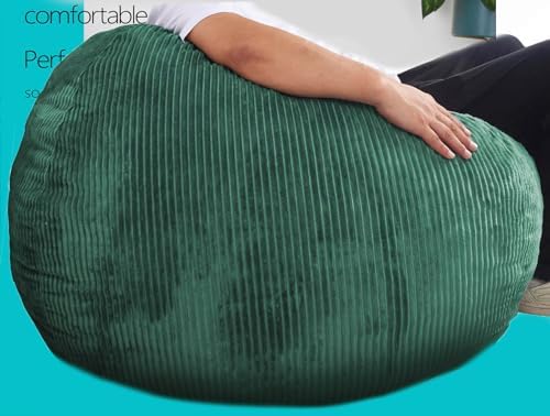 Bean Bag Chair, 4FT Round Memory Foam Filled Bean Bag for Teens & Kids, Ultra Soft Faux Fur Fabric Bean Bag Chairs for Playroom, Living Room, Bedroom, Dark Green