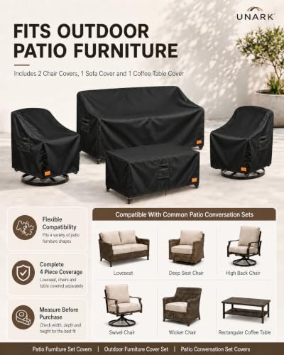 Patio Furniture Covers, 4-Piece Outdoor Set, Waterproof 600D Heavy Duty