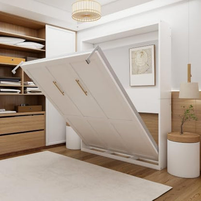 KEIKI Queen Size Vertical Cabinet Murphy Bed with Solid Slats, White