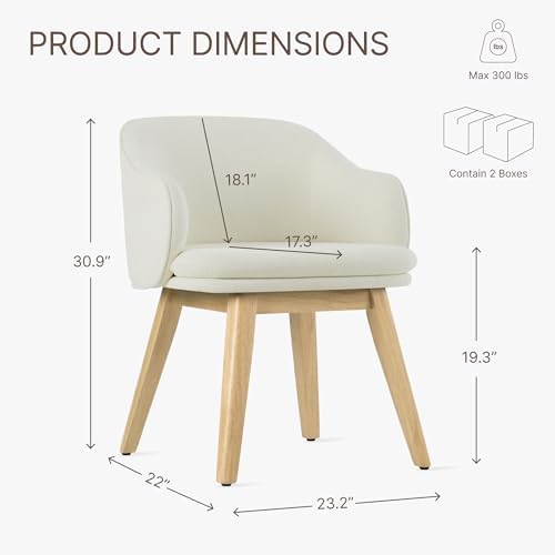 KISLOT Wooden Dining Chairs Set of 4, Fabric Upholstered Modern Dining Room Chairs with Barrel Backrest & Double-Layer Thick Cushion for Living Room, Restaurant, Kitchen and Café, Light Beige, 2 Boxs