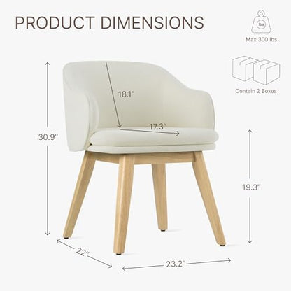 KISLOT Wooden Dining Chairs Set of 4, Fabric Upholstered Modern Dining Room Chairs with Barrel Backrest & Double-Layer Thick Cushion for Living Room, Restaurant, Kitchen and Café, Light Beige, 2 Boxs