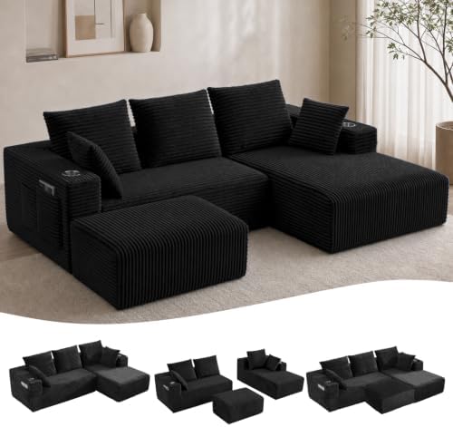 95" U-Shaped Modular Sectional Sofa with Ottoman