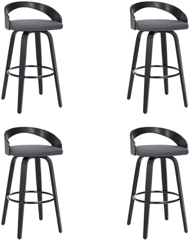 Armen Living Sonia 26" Counter Height Swivel Gray Faux Leather and Black Wood Bar Stool - Set of 2