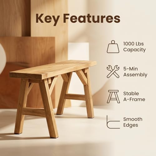 55.2in Wooden Bench for Entryway Dining, Rustic